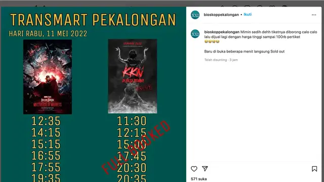 Isu calo tiket KKN di Desa Penari. (Foto: Dok. Instagram @bioskoppekalongan)