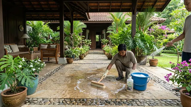 Desain Teras Rumah dengan Lantai Batu Alam Minimalis yang Elegan dan Sejuk
