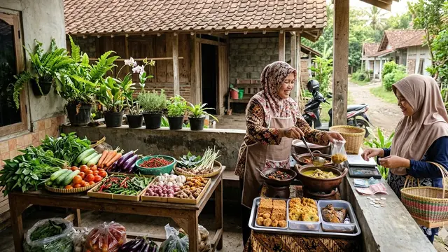 Kombinasi 3 Usaha di Teras Rumah Desa untuk IRT (Foto: Gemini AI)