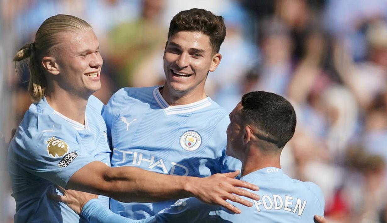 Juara Liga Inggris musim lalu Manchester City tidak pernah takut mengeluarkan banyak uang untuk belanja pemain. Kali ini The Citizens menghabiskan 241,1 juta euro pada bursa transfer musim panas 2023 demi mendatangkan Josko Gvardiol, Matheus Nunes, Jeremy Doku dan Mateo Kovacic. (AP Photo/Dave Thompson)