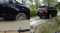 Viral Mobil Dinas Pelat Merah Terobos Jalan Cor Basah(Sumber: Instagram/makassar_iinfo)