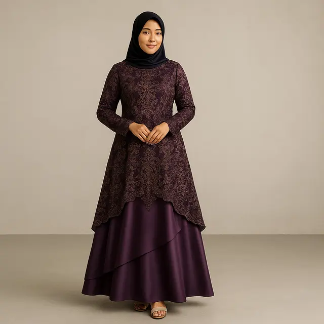 Model Gamis Brokat Satin Dengan Layer Mewah/Ilustrasi gambar oleh AI
