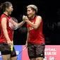 Greysia Polii/Apriyani Rahayu menyingkirkan juara bertahan, Chen Qingchen/Jia Yifan, 23-21, 23-21, pada perempat final Kejuaraan Dunia 2018, di Nanjing, China, Jumat (3/8/2018). (PBSI)