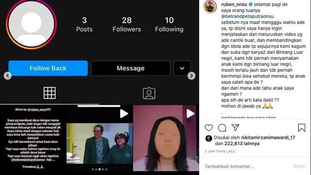 Ruben Onsu Beri Penjelasan Panjang Lebar untuk Haters Betrand Peto