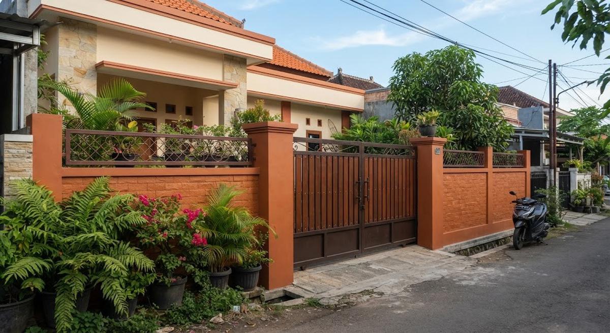 Warna cat pagar warm tone yang terlihat elegan model terakota