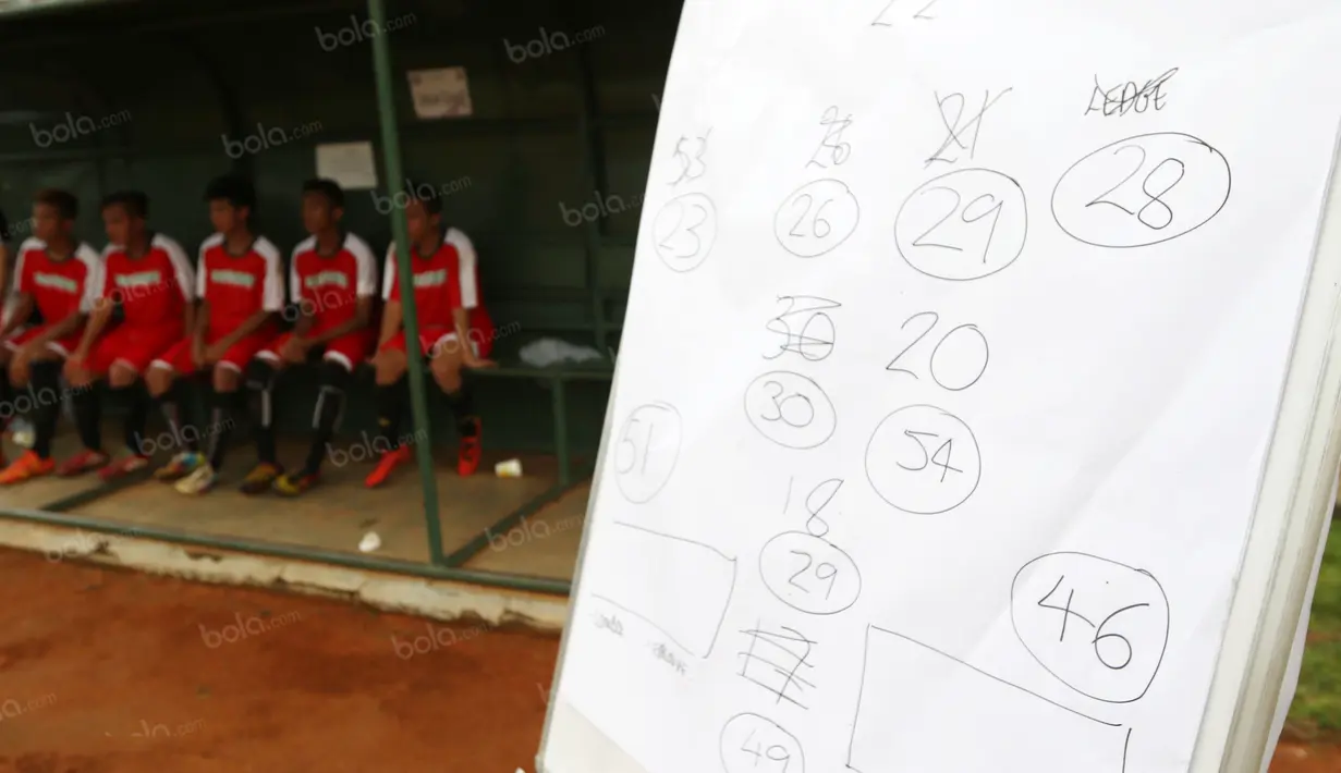 Goresan strategi pelatih Dream Team A menjadi kunci sebelum bertanding pada ajang United Way Coaching Clinic bersama You C1000 di Stadion Soemantri Brojonegoro, Jakarta, Sabtu (7/5/2016). (Bola.com/Nicklas Hanoatubun)