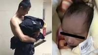 Demi menyelamatkan bayi yang dibuang di taman, polisi ini melepas seragamnya.