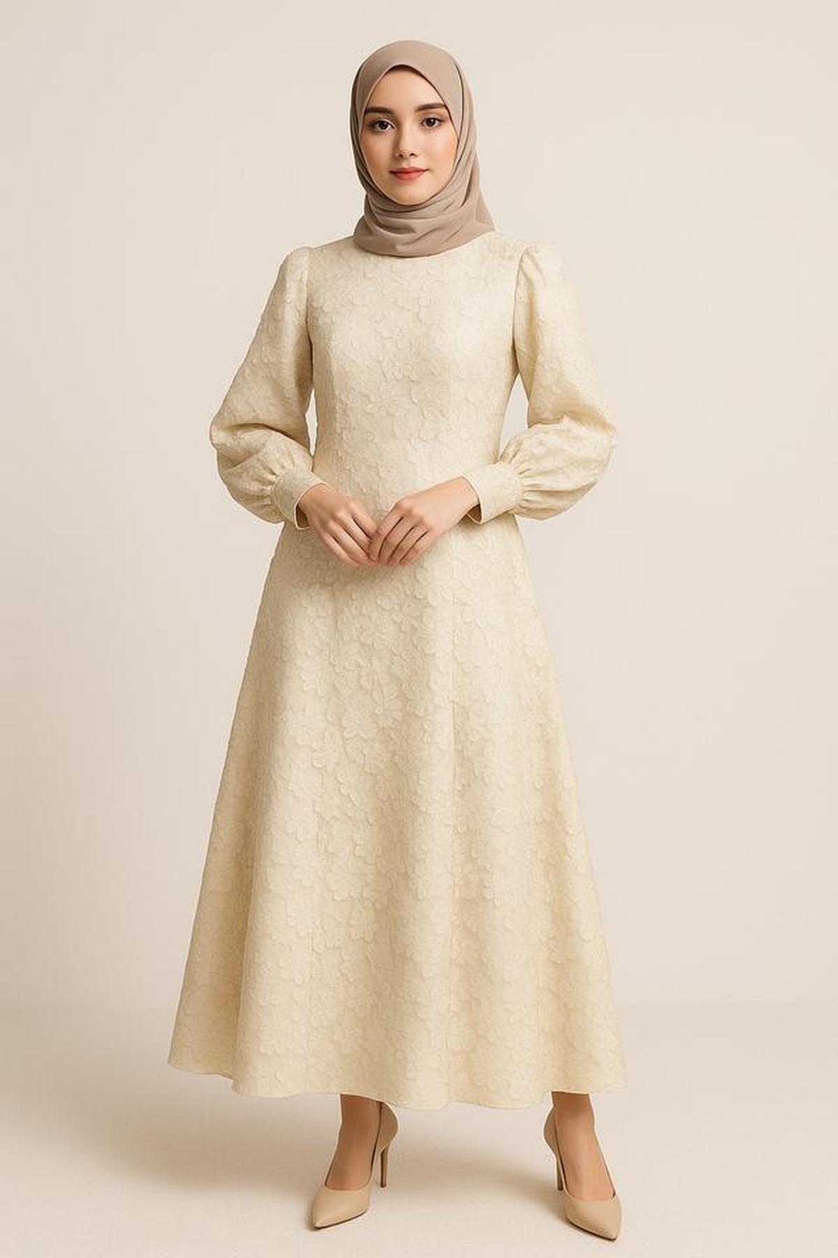 7 Model Gamis A-Line Brokat dengan Lengan Balon, Cocok untuk Segala Acara di 2025