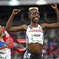 Arsip foto 30 Mei 2019 saat Agnes Tirop dari Kenya tersenyum setelah memenangkan lomba lari 1500 m putri di IAAF Diamond League. (AP)