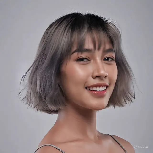 Bob Bertekstur dengan Curtain Bangs Pendek