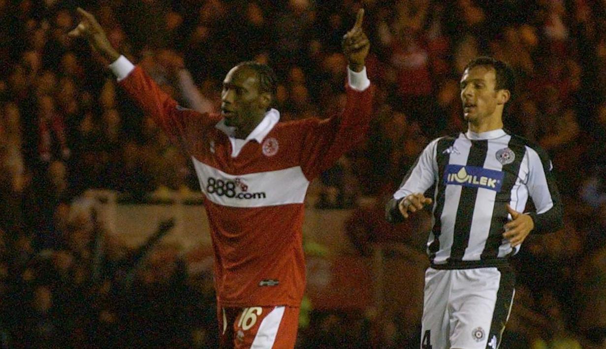 Joseph-Desire Job yang telah pensiun pada Juli 2011 bersama klub Belgia, Lierse SK tercatat pernah berlaga di Premier League selama 6 musim hanya bersama Middlesbrough mulai 2000/2001 hingga 2005/2006. Ia mampu mencetak total 16 gol bagi The Boro. (AFP/Paul Barker)