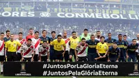 Boca Juniors dan River Plate saling berhadapan pada laga final Copa Libertadores 2019. (AFP/ALEJANDRO PAGNI)