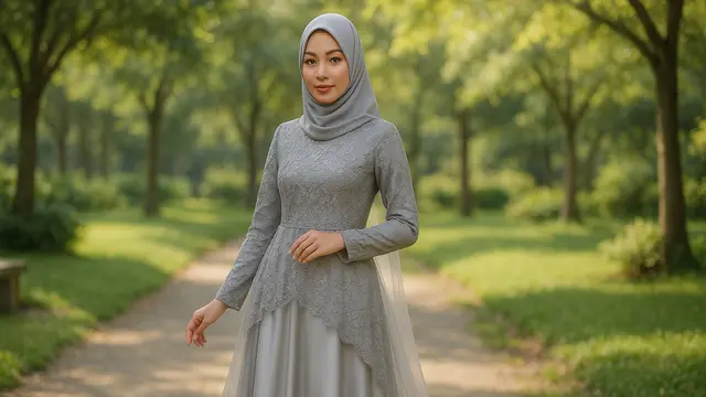 7 Model Gamis Brokat Warna Abu-Abu Kombinasi Terbaru, Simpel dan Elegan