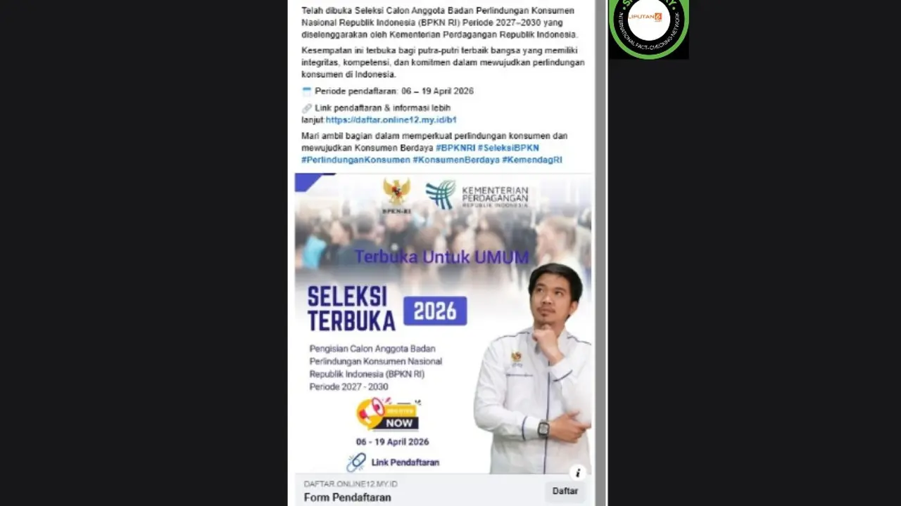 Cek Fakta Liputan6.com mendapati klaim link pendaftaran seleksi calon anggota BPKN RI periode 2027–2030.