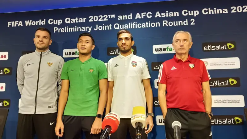 Konferensi pers UEA Vs Timnas Indonesia di Dubai, Rabu (9/10/2019).