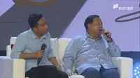 Capres-cawapres nomor urut 2, Prabowo Subianto dan Gibran Rakabuming Raka saat acara 13 Tahun Mata Najwa di Taman Ismail Marzuki Jakarta, Minggu (19/11/2023). (Tangkapan layar)