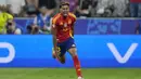 Kemenangan ini membawa Spanyol melaju ke final Euro 2024. Tim berjulukan La Furia Roja berhasil menaklukkan Prancis 2-1 pada semifinal di Allianz Arena, Munchen, Rabu (10/7/2024). (AP Photo/Matthias Schrader)