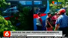 Tampak seorang pengendara sepeda tergeletak tewas di pinggir Jalan Raya Malang-Pasuruan, Jawa Timur, pada Sabtu sore (28/11). Pengendara sepeda tersebut tewas ditabrak bus jurusan Malang-Jember.