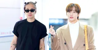 Jackson Wang tampil santai dengan pakaian kasualnya berupa kaus dan long pants bermotif, serta tas LV Speedy P9 warna hijau [Dok/Louis Vuitton]