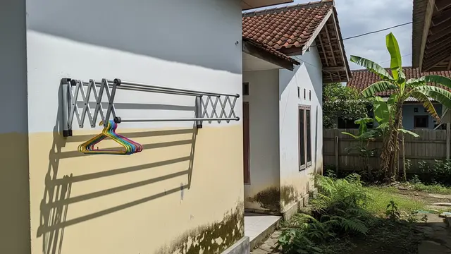 Ide Rak Jemuran Lipat untuk Belakang Rumah Sempit Model Tempel Dinding