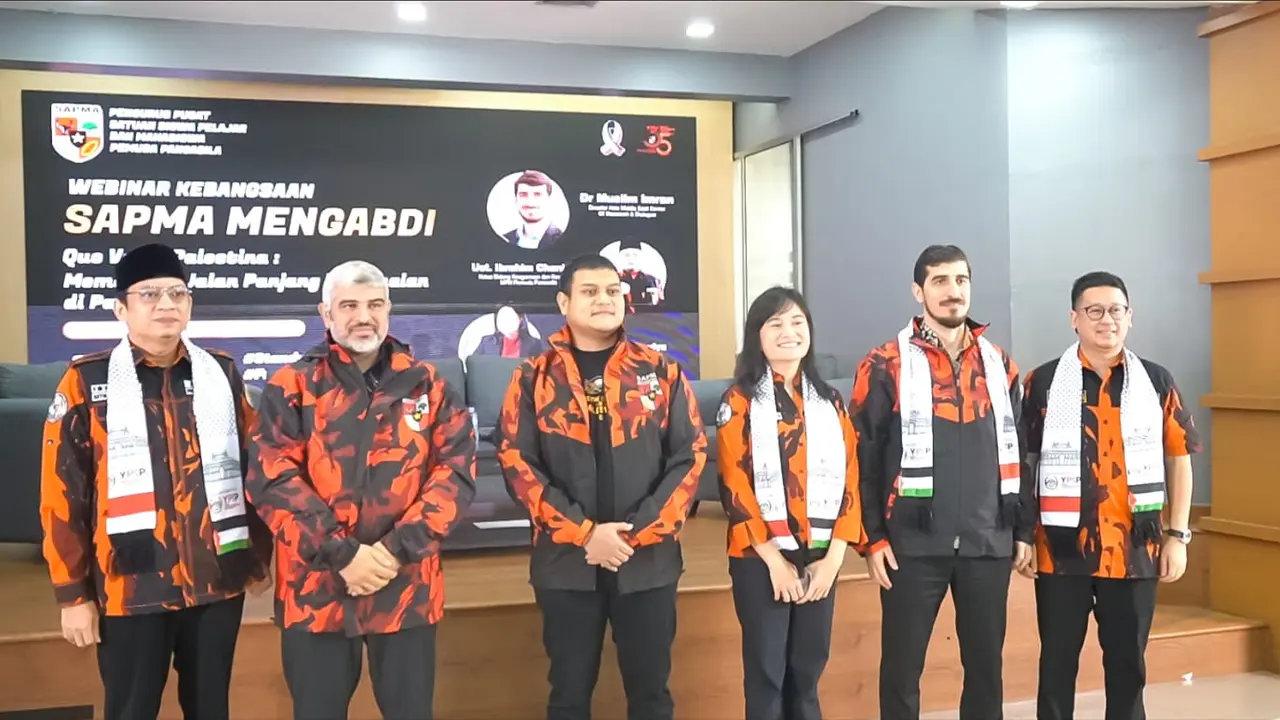 Diskusi umum bertajuk 'Quo Vadis Palestina: Memahami Jalan Panjang Kedamaian di Tanah Palestina' yang diselenggarakan oleh Pimpinan Pusat Satuan Pelajar Siswa Dan Mahasiswa (SAPMA) Pemuda Pancasila di Aula Utama Majelis Pimpinan Nasional Pemuda Pancasila