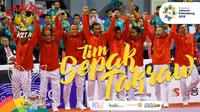 Tim sepak takraw Indonesia raih medali emas Asian Games 2018 pada nomor quadrant putra. (Bola.com/Dody Iryawan)