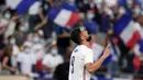 Penyerang timnas Prancis, Olivier Giroud merayakan gol yang dicetaknya ke gawang Bulgaria pada laga uji coba menjelang Piala Eropa 2020 di Stade de France, Rabu (9/6/2021) dini hari WIB. Timnas Prancis menaklukkan Bulgaria dengan skor meyakinkan 3-0. (AP Photo/Francois Mori)