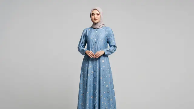 Gamis Motif Bunga Pastel Minimalis dengan Kancing Depan