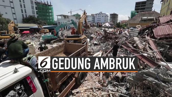 VIDEO: Gedung Ambruk di Kamboja, 17 Tewas
