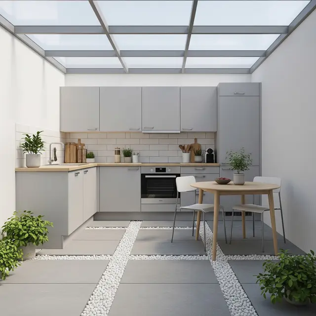 Inspirasi Dapur Terbuka yang Cepat Kering Setelah Hujan (AI Generated)