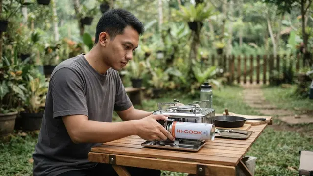 memasang kompor portable