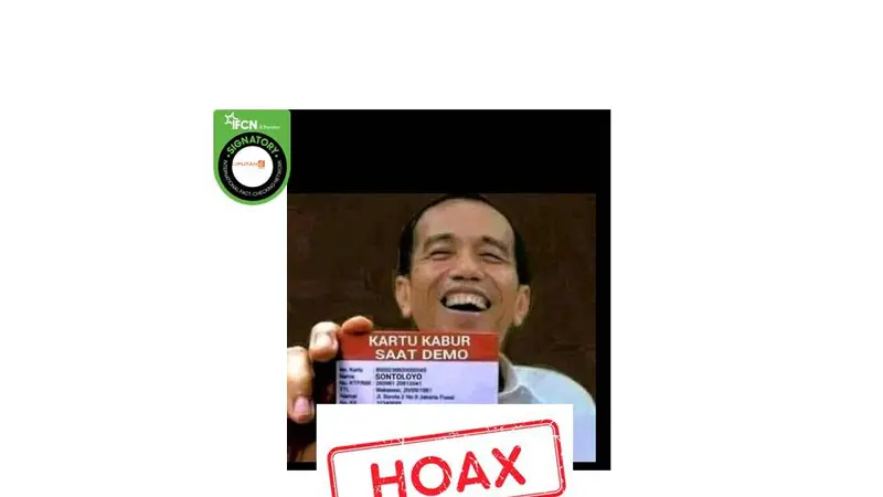 Cek fakta foto Jokowi memegang kartu kabur saat demo