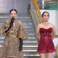 Nindy Ayunda dan Ussy Sulistiawati mendadak jadi model untuk gelaran busana desainer Julianto. Keduanya sama-sama kenakan tampil dengan gaya glamor [@nindyayunda]
