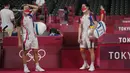Pasangan ganda putra Indonesia, Marcus Gideon dan Kevin Sanjaya dipaksa menelan kekalah ketika bertemu dengan pasangan Malaysia, Aaron Chia dan Soh Wooi Yik pada pertandingan 16 besar Olimpiade Tokyo 2020. (Foto: AP/Markus Schreiber)