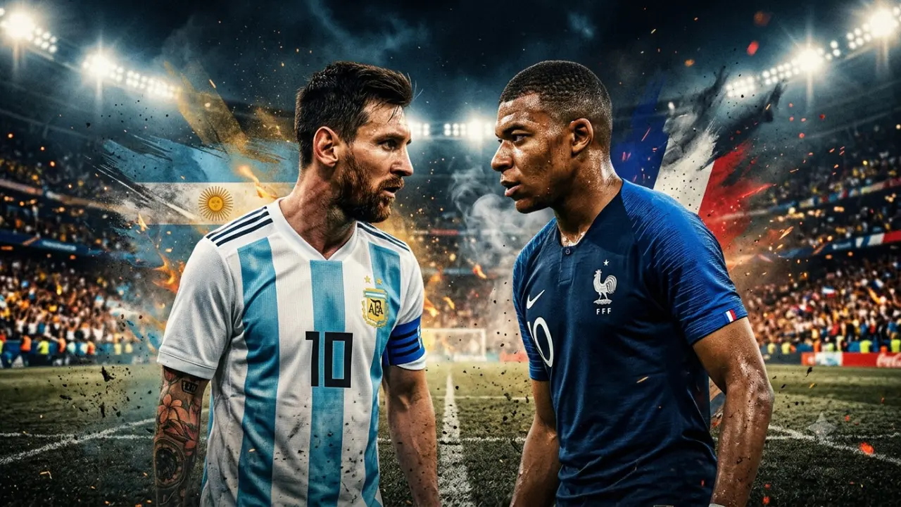 Ilustrasi Lionel Messi vs Kylian Mbappe