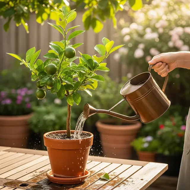 Menyiram Pohon Jeruk Nipis