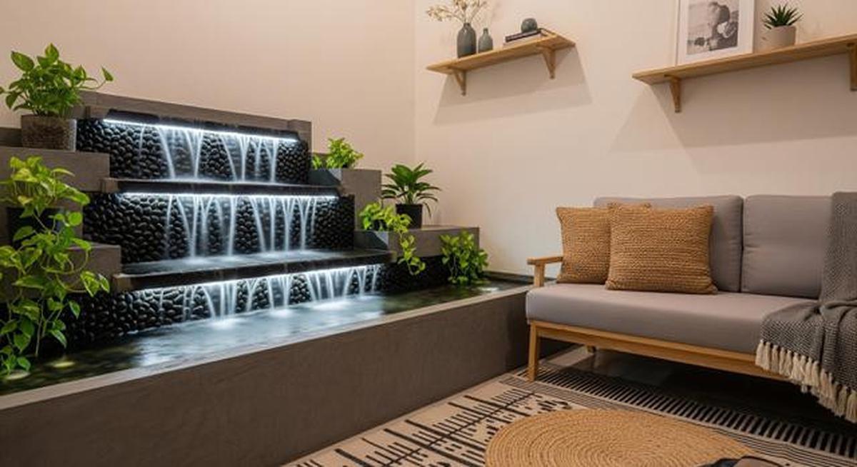 8 Ide Ruang Tamu Kecil dengan Air Terjun Mini Indoor yang Menenangkan, Bikin Suasana Rumah Lebih Adem dan Elegan