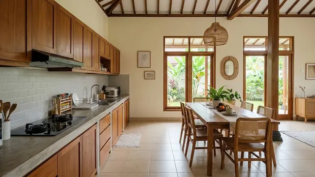 Dapur Terbuka dengan Meja Makan Panjang