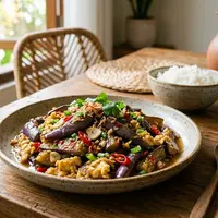 Resep Terong Tumis Telur untuk Menu Sederhana Tanpa Daging/AI Generated