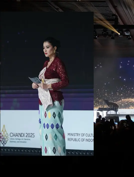 Rambut panjang Marcella Zalianty digelung rapi tanpa aksesori berlebihan. Menjadi ruang tampil untuk anting dan kalung kuningan yang ia kenakan [@marcella.zalianty]