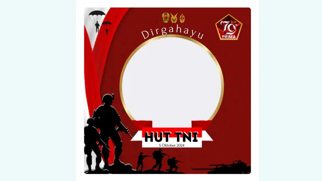 Twibbon HUT ke-79 TNI yang bisa kamu buat jika tak bisa hadir secara langsung pada perayaan HUT ke-79 TNI, Sabtu 5 Oktober 2024 di Lapangan Silang Monas.