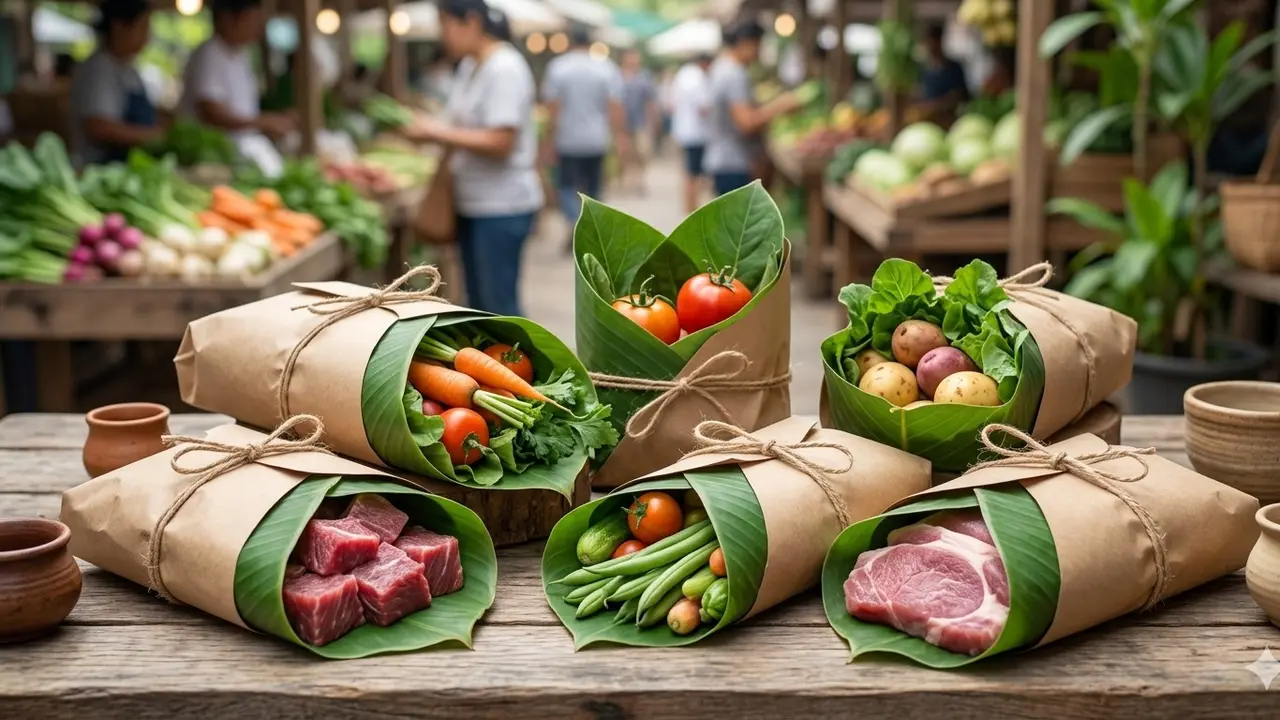 Ide Kemasan Daun untuk Jual Daging dan Sayur (Foto: Gemini AI)