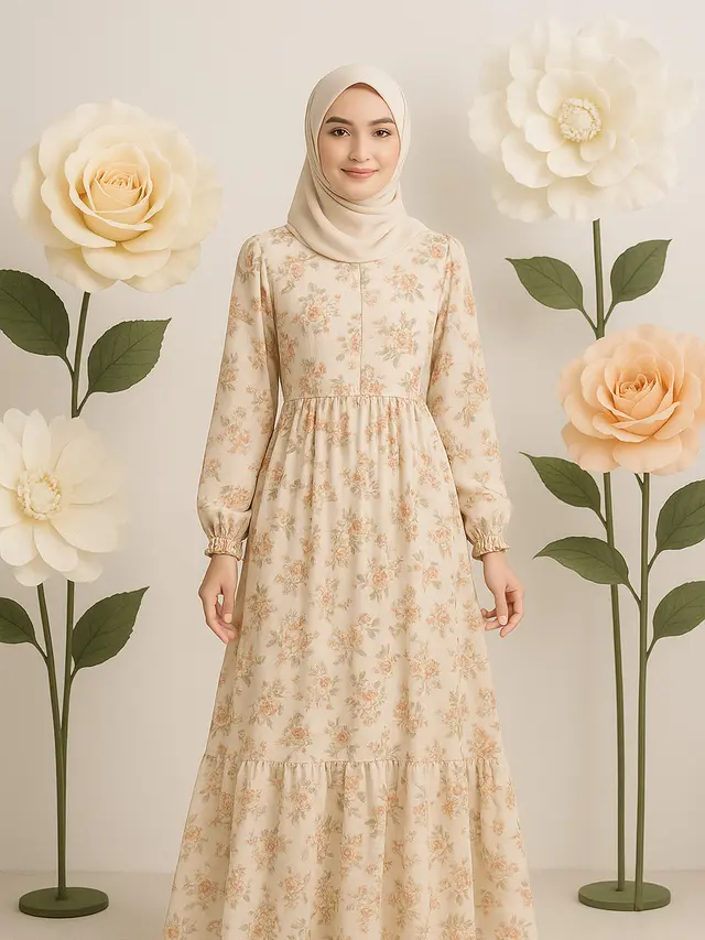 Model Gamis Ceruti Motif Bunga Terbaru
