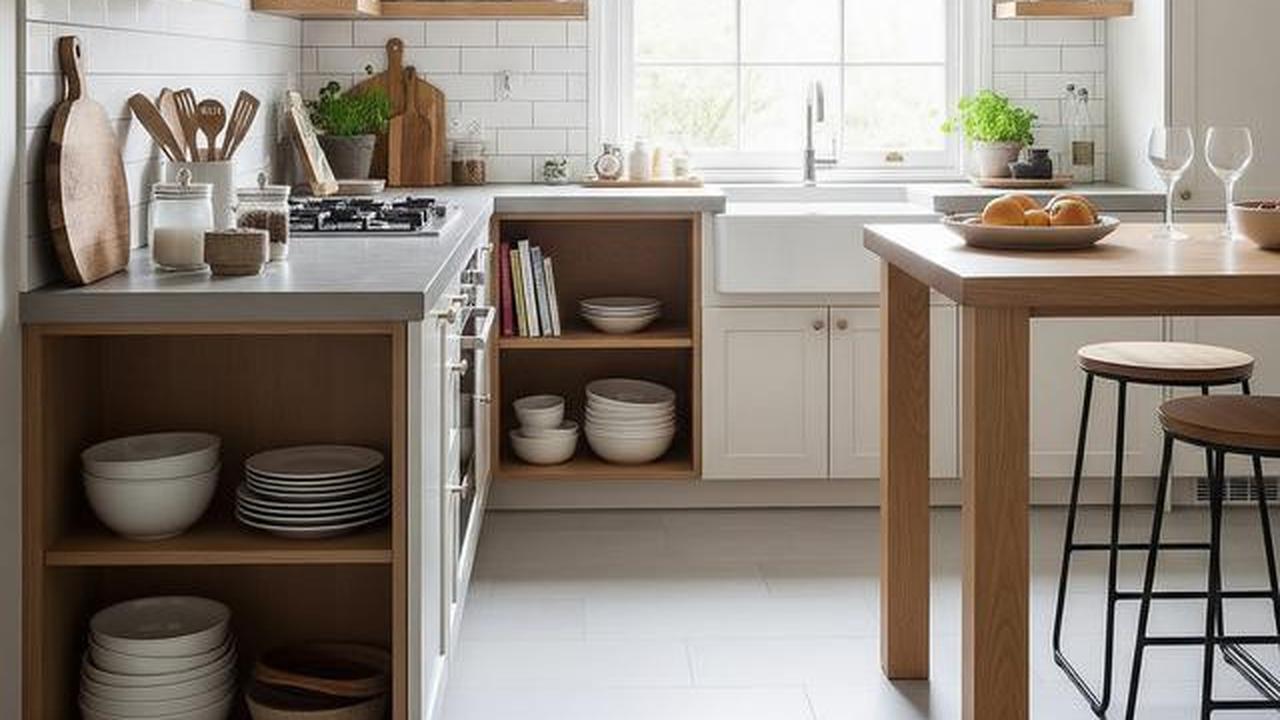 7 Dapur Kecil dengan Rak Terbuka dan Warna Netral, Elegan dan Minimalis