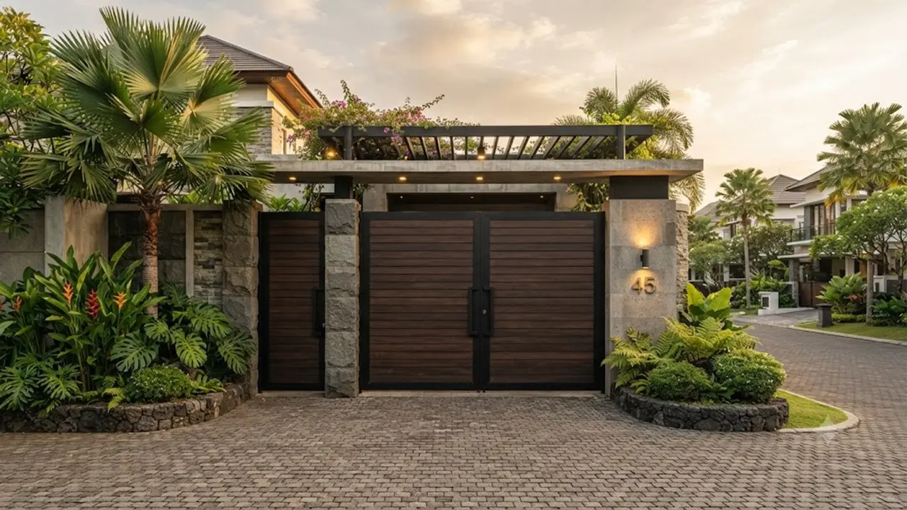 Desain Gerbang Rumah Bergaya Tropis Modern