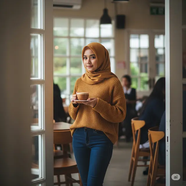 Knit Sweater dan Jeans untuk Aktivitas Harian