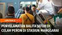 Terdorong oleh penumpang yang berdesakan, seorang anak balita terperosok ke bawah gerbong kereta commuter line di Stasiun Manggarai, Jakarta Selatan. Sang anak lolos dari maut, setelah diselamatkan petugas keamanan stasiun. Insiden ini sempat viral d...