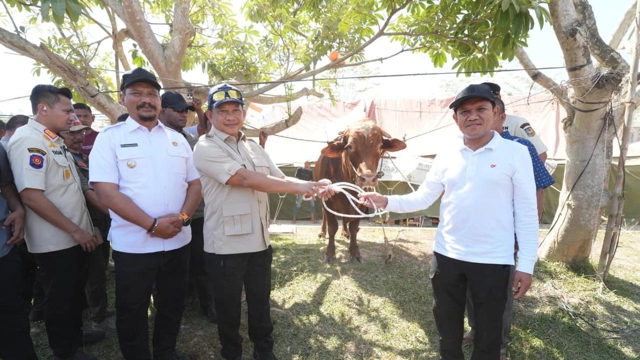 Kasatgas Tito Serahkan Bantuan Sapi Presiden Prabowo kepada Masyarakat Aceh