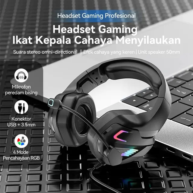 BASIKE Headset Gaming Headphone RGB Over Ear