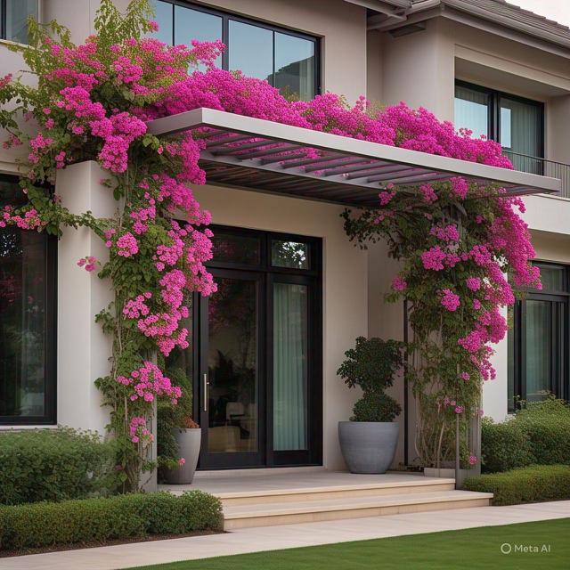 Model kanopi rumah dihiasi bunga Bugenvil (sumber foto generate oleh AI)